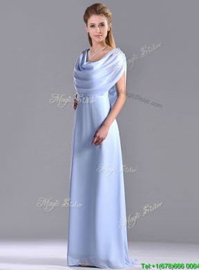 Elegant Spaghetti Straps Light Blue Long Vintage Mother Dress in Chiffon