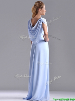 Elegant Spaghetti Straps Light Blue Long Vintage Mother Dress in Chiffon