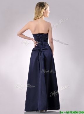 Fashionable Strapless Beaded Bust Long Vintage Mother Dress in Navy Blue