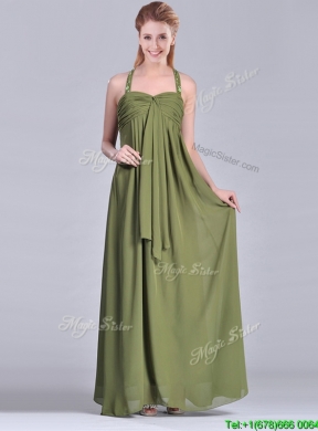 Latest Beaded Decorated Halter Top Vintage Mother Dress in Olive Green