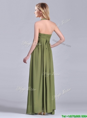 Latest Beaded Decorated Halter Top Vintage Mother Dress in Olive Green