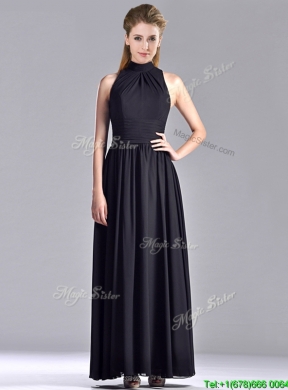 Latest Empire Ankle Length Chiffon Black Mother Dress with High Neck