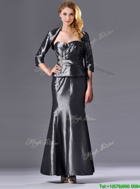 Mermaid Sweetheart Ankle-length Beaded Silver Vintage Mother Dress with Jacket