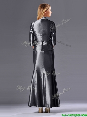 Mermaid Sweetheart Ankle-length Beaded Silver Vintage Mother Dress with Jacket