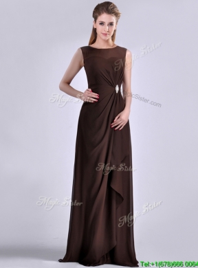 Modest Bateau Brown Chiffon Long Vintage Mother  Dress with Zipper Up