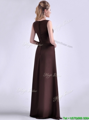 Modest Bateau Brown Chiffon Long Vintage Mother  Dress with Zipper Up