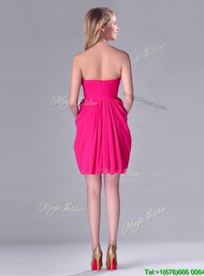 Simple Empire Sweetheart Chiffon Hot Pink Short Dama Dress for Homecoming