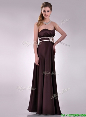 Latest Applique Decorated Waist Brown Mother Dress in Taffeta