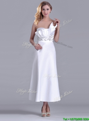 Latest Asymmetrical Side Zipper White Mother Dress in Tea Length