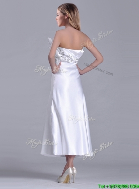 Latest Asymmetrical Side Zipper White Mother Dress in Tea Length