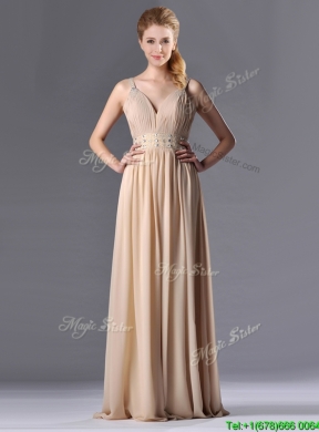 Latest Champagne Empire Straps Beaded Chiffon Mother Dress for Graduation