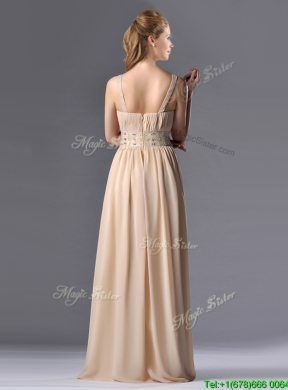 Latest Champagne Empire Straps Beaded Chiffon Mother Dress for Graduation