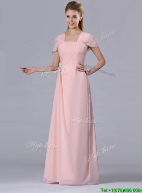 Latest Column Square Chiffon Light Pink Chiffon Ruching Mother Dress for Homecoming