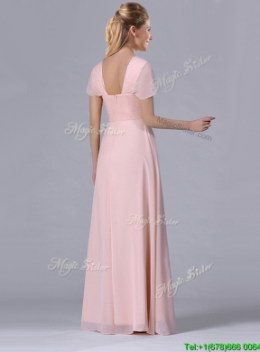 Latest Column Square Chiffon Light Pink Chiffon Ruching Mother Dress for Homecoming