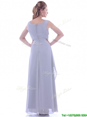 Latest Column V Neck Ankle-length Ruching Mother Dress in Grey