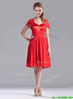 Latest Empire Short Sleeves Chiffon Mother Dress in Red