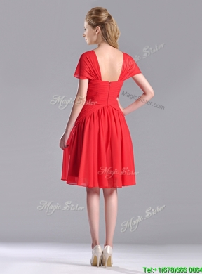 Latest Empire Short Sleeves Chiffon Mother Dress in Red