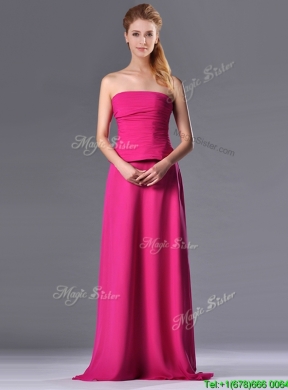 Latest Hot Pink Strapless Long Mother Dress with Zipper Up