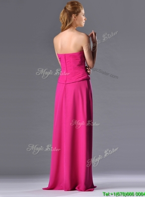 Latest Hot Pink Strapless Long Mother Dress with Zipper Up