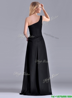 Latest One Shoulder Black Mother Dress with Ruching and High Slit