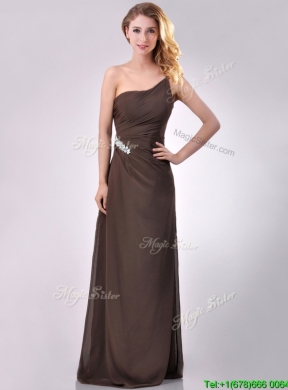 Latest One Shoulder Taffeta Beaded Mother Dress in Brown