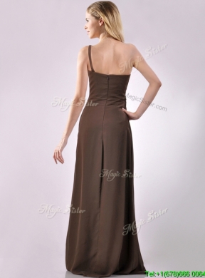 Latest One Shoulder Taffeta Beaded Mother Dress in Brown