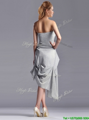 Latest Side Zipper Strapless Silver Mother Dress in Asymmetrical