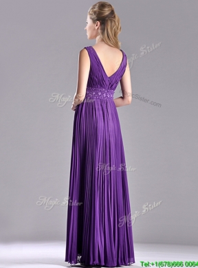 Latest V Neck Purple Mother Dress with Beading and Pleats