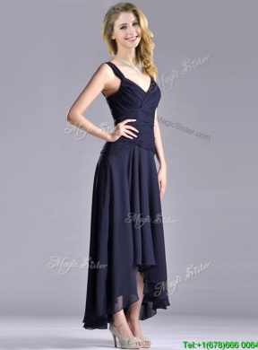 Mother Straps Black Chiffon Mother Dress with High Low