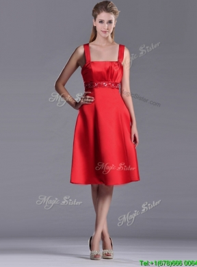 Best Selling Square Beaded Decorated Waist Prom Dress in Knee Length