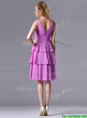 Classical V Neck Lilac Prom Dress with Handcrafted Flower and Ruching