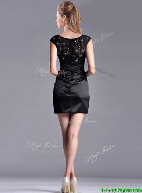 Classical V Neck Satin and Lace Prom Dress with Cap Sleeves