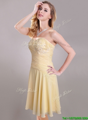 Elegant Applique Chiffon Yellow Short Prom Dress with Side Zipper