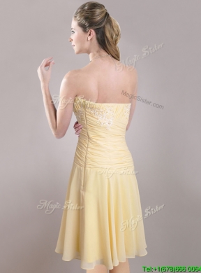 Elegant Applique Chiffon Yellow Short Prom Dress with Side Zipper