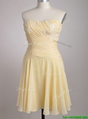 Elegant Applique Chiffon Yellow Short Prom Dress with Side Zipper