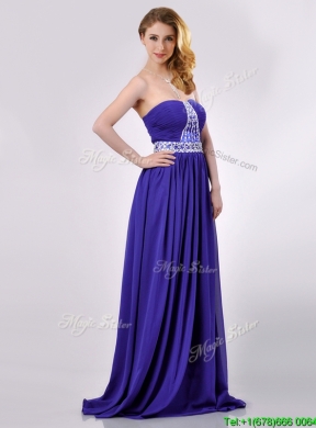 Empire Strapless Beaded Purple Long Prom Dress for Evening