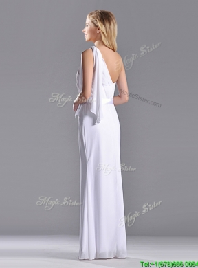 Exclusive Column White Chiffon Backless Prom Dress with One Shoulder