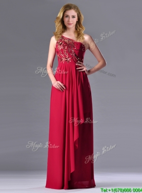 Fashionable Empire One Shoulder Sequins Red Prom Dress with Side Zipper