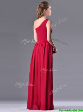 Fashionable Empire One Shoulder Sequins Red Prom Dress with Side Zipper