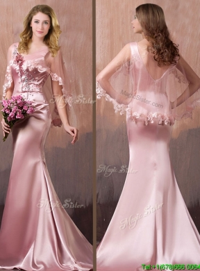 Gorgeous Mermaid V Neck Beaded Prom Dress with Brush Train