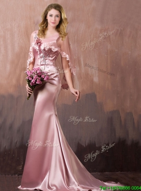 Gorgeous Mermaid V Neck Beaded Prom Dress with Brush Train