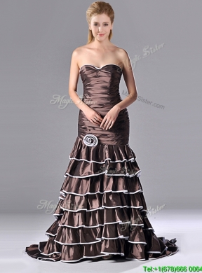 Luxurious Mermaid Ruffled Layers Prom Dress with Brush Train