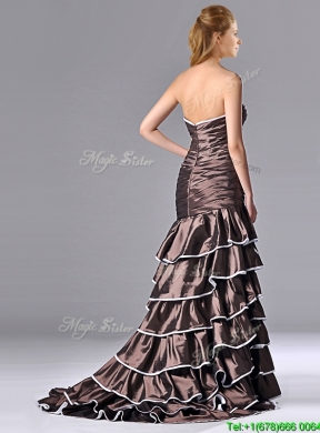 Luxurious Mermaid Ruffled Layers Prom Dress with Brush Train