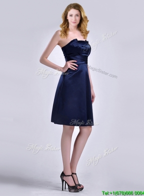 Luxurious Strapless Zipper Up Ruched Prom Dress in Navy Blue