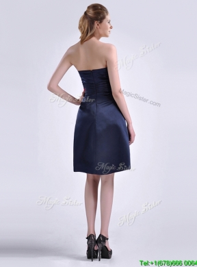 Luxurious Strapless Zipper Up Ruched Prom Dress in Navy Blue