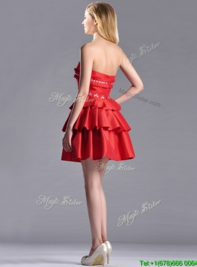 New Arrivals Red Strapless Prom Dress with Ruffled Layers and Beading