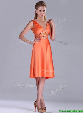 New Arrivals V Neck Beaded Short Prom Dress in Orange Red