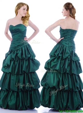 Popular A Line Ruched and Bubble Prom Dress in Hunter Green