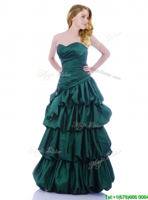 Popular A Line Ruched and Bubble Prom Dress in Hunter Green