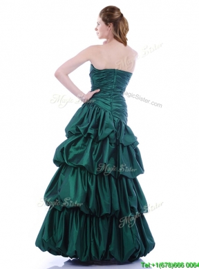 Popular A Line Ruched and Bubble Prom Dress in Hunter Green